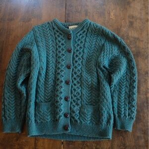 100% Merino Wool Green Sweater Aran Sweater Market SAOL Ireland